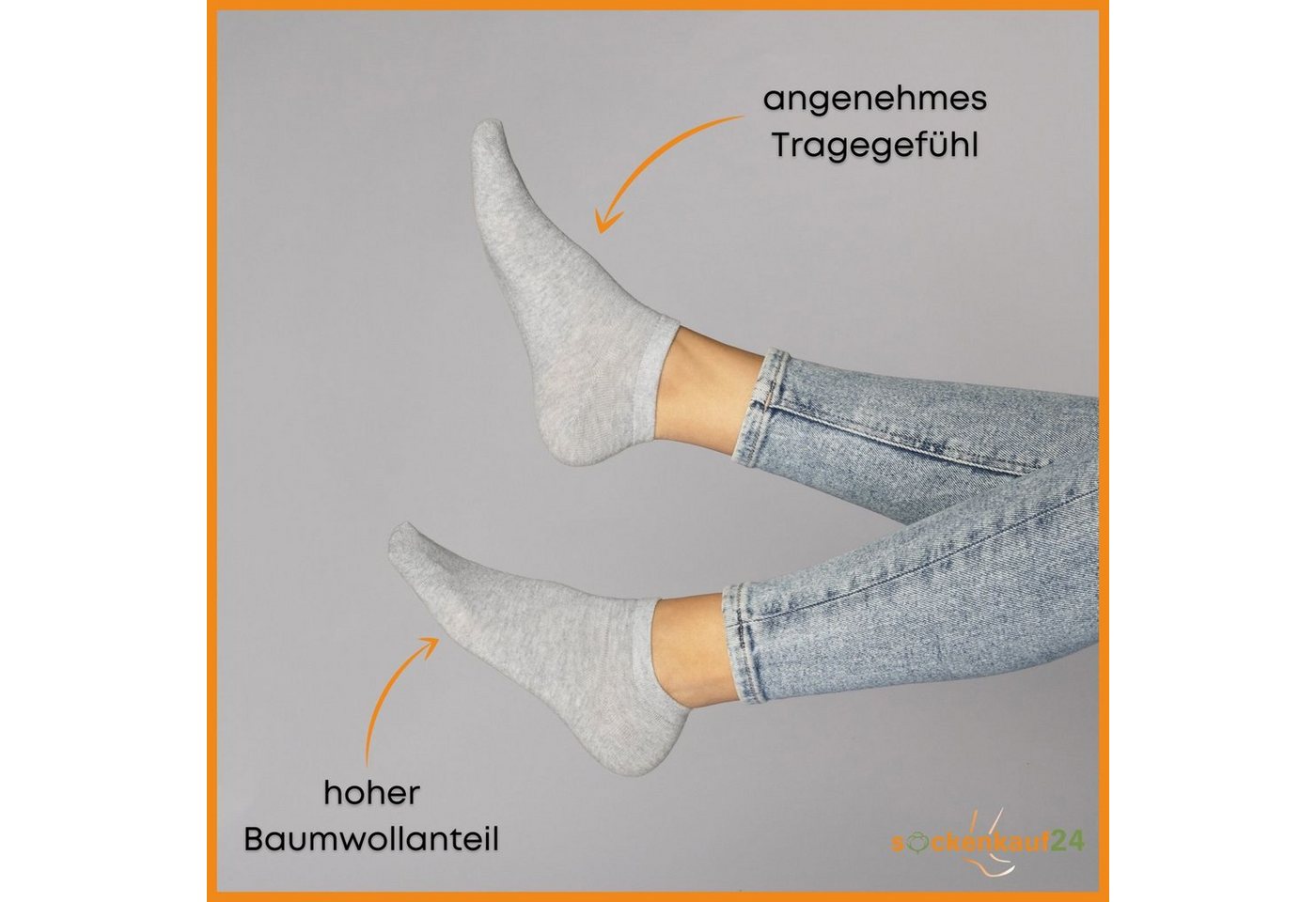 sockenkauf24 Sneakersocken 10, 20, 30 Paar Sneaker Socken Damen & Herren Schwarz Weiß Grau (Grau, 10-Paar, 39-42) Baumwolle - 16900 WP – Bild 2 von 5