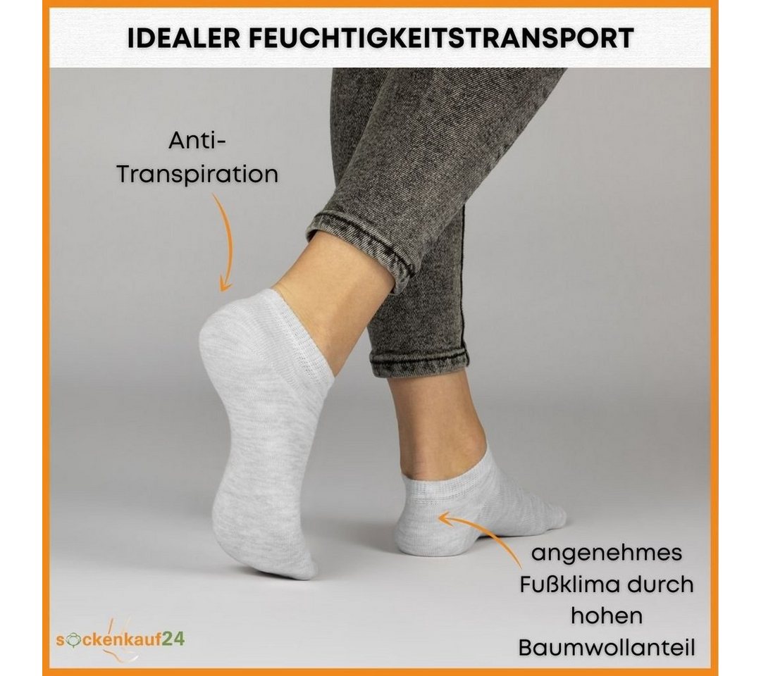 sockenkauf24 Sneakersocken 10 Paar Basic Sneaker Socken Herren & Damen aus Baumwolle (Grau, 35-38) mit Komfortbund (Basicline) - 70202T WP – Bild 4 von 5