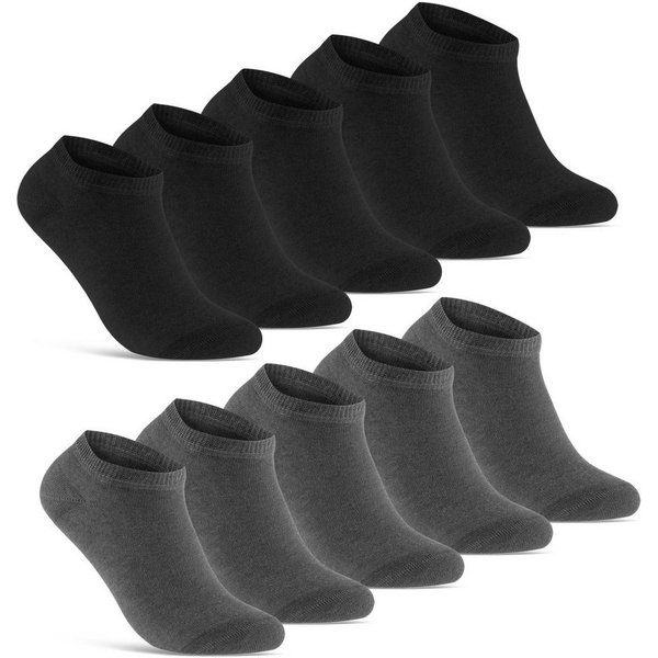 sockenkauf24 Sneakersocken 10 Paar Basic Sneaker Socken Herren & Damen aus Baumwolle (Schwarz/Anthrazit, 47-50) mit Komfortbund (Basicline) - 70202T WP
