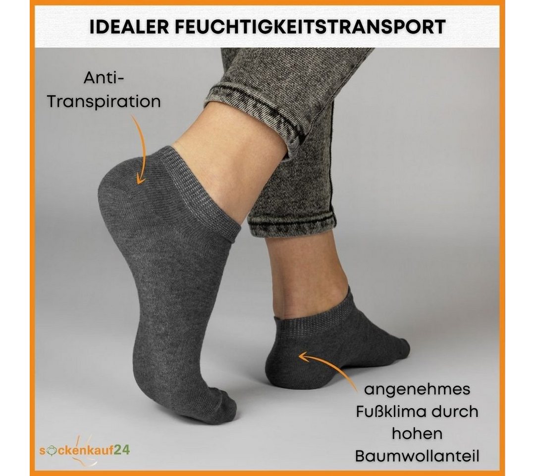 sockenkauf24 Sneakersocken 10 Paar Basic Sneaker Socken Herren & Damen aus Baumwolle (Schwarz/Anthrazit, 47-50) mit Komfortbund (Basicline) - 70202T WP – Bild 4 von 5