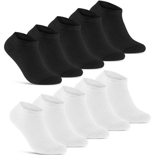 sockenkauf24 Sneakersocken 10 Paar Basic Sneaker Socken Herren & Damen aus Baumwolle (Schwarz/Weiß, 47-50) mit Komfortbund (Basicline) - 70202T WP