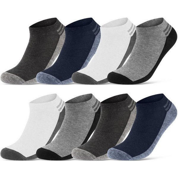 sockenkauf24 Sneakersocken 8, 12 oder 20 Paar Sneaker Socken Herren&Damen (16737, 8-Paar, 47-50) Baumwolle Atmungsaktiv Mehrfarbig WP