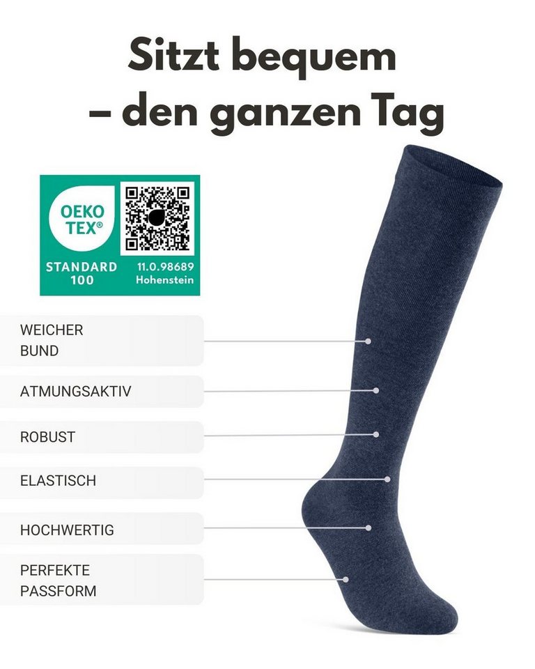 sockenkauf24 Stützkniestrümpfe Kompressionsstrümpfe Reisestrümpfe Stützstrümpfe mit Kompression (Jeans, 4-Paar, 43-46) aus Baumwolle für Damen & Herren mit Komf – Bild 3 von 5