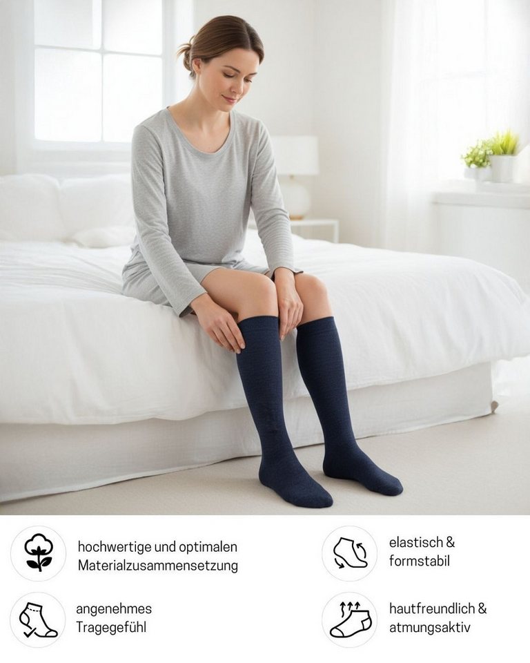 sockenkauf24 Stützkniestrümpfe Kompressionsstrümpfe Reisestrümpfe Stützstrümpfe mit Kompression (Jeans, 4-Paar, 43-46) aus Baumwolle für Damen & Herren mit Komf – Bild 4 von 5
