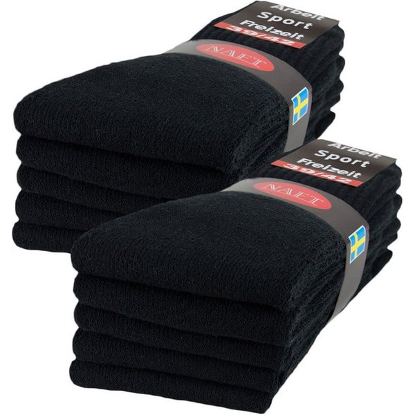 sockenkauf24 Tennissocken 10, 20, 30 Paar Sportsocken Arbeitssocken Herren & Damen (Schwarz, 10-Paar, 47-50) Socken Baumwolle 10100
