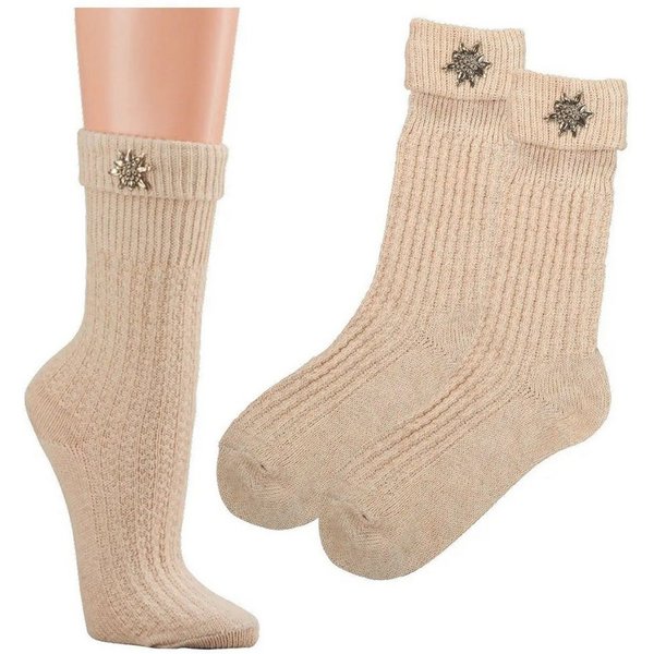 Socks 4 Fun Freizeitsocken Umschlag Socken Edelweiß (2-er Bündel, 2-Paar, 2 Paar) Edelweiß-Pin abnehmbar