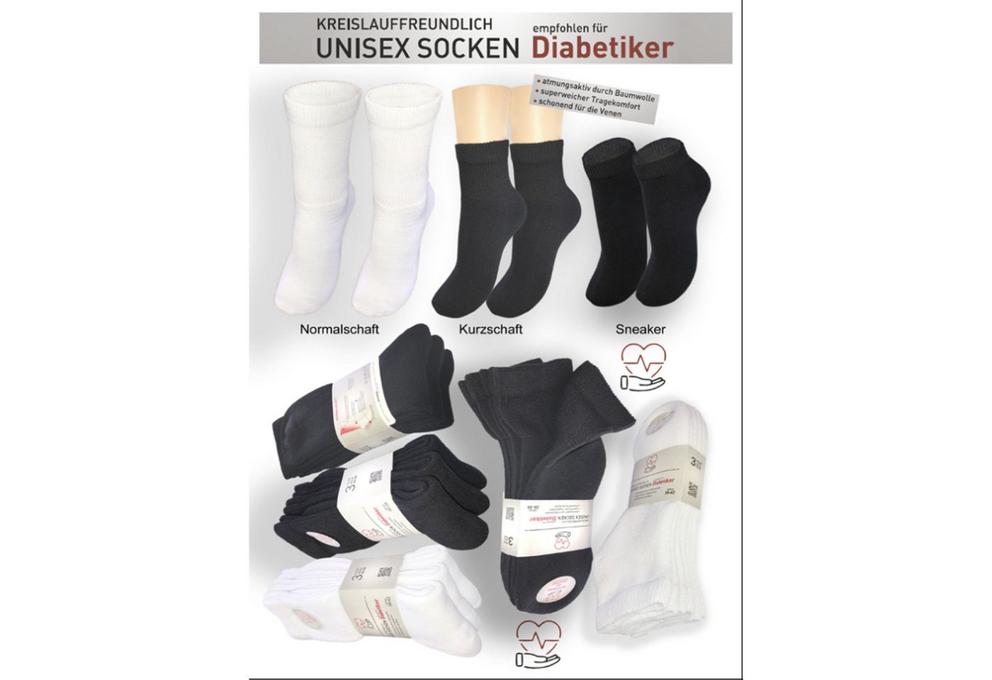 Sockswear Diabetikersocken Sneaker Kurzschaft oder Normalschaft Socken (3 Paar) extrem dehnfähiger Bund dicke Qualität kreislauffreundlich – Bild 3 von 3