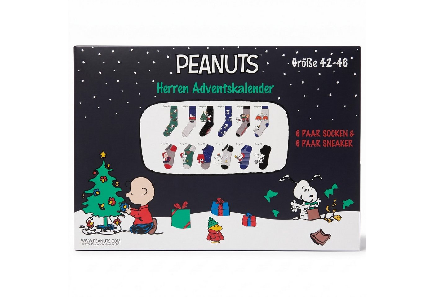 Sockswear Freizeitsocken PEANUTS HERREN Strümpfe Adventskalender 12 Paar Socken Sneaker 42-46 – Bild 2 von 3