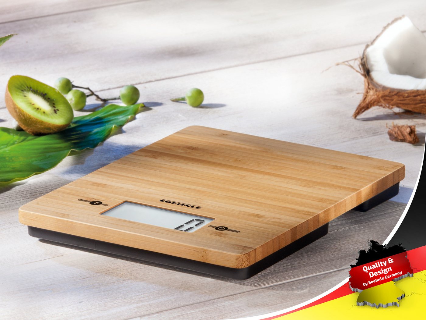 Soehnle Küchenwaage Bamboo, (1-tlg), LCD-Anzeige, bis 5kg, große Wiegefläche aus Bambus – Bild 2 von 5