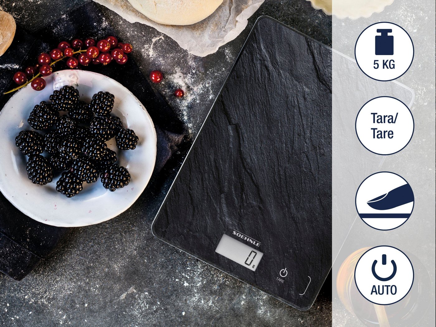 Soehnle Küchenwaage Page Compact 300 Slate, Tragkraft 5 kg, 1 g genaue Teilung – Bild 2 von 5