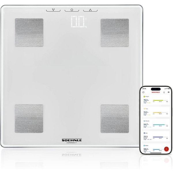 Soehnle Personenwaage Körperanalysewaage Shape Sense Connect Lite, 1-tlg., Gewicht, Fett-, Wasser- und Muskelanteil, BMI und Kalorienbedarf
