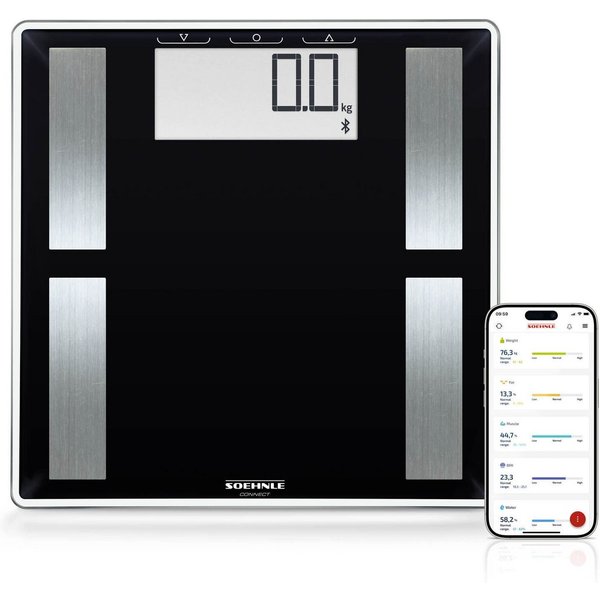 Soehnle Personenwaage Shape Sense Connect 50 mit Bluetooth®, 1-tlg., Körperanalyse (BIA), BMI Berechnung, bis 180kg, für bis zu 8 Personen