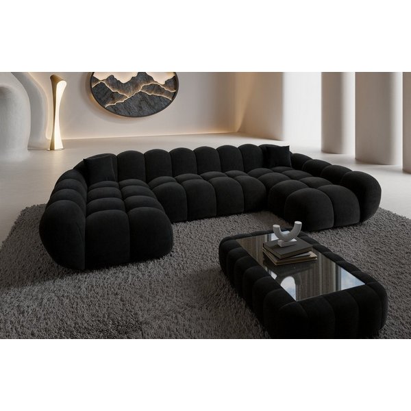 Sofa Dreams Loungesofa Maleron U Form Studio Design Couch, Stoff Wohnlandschaft, 6-Sitzer, Polster Sofa, Samtstoff Bezug Schwarz