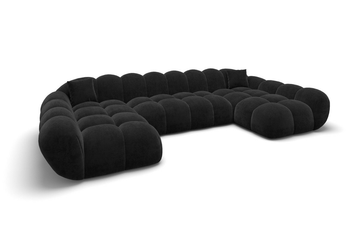 Sofa Dreams Loungesofa Maleron U Form Studio Design Couch, Stoff Wohnlandschaft, 6-Sitzer, Polster Sofa, Samtstoff Bezug Schwarz – Bild 2 von 5