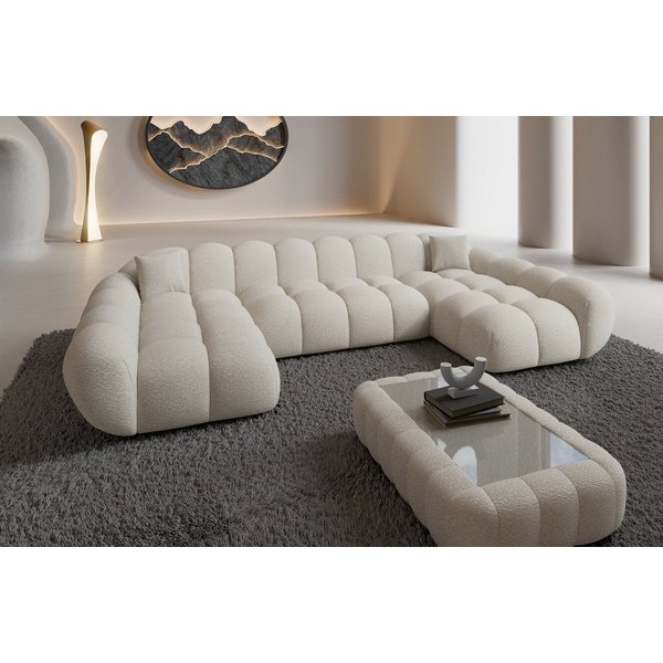 Sofa Dreams Loungesofa Maleron U Form Studio Design Couch, Sofa Wohnlandschaft, 6-Sitzer, Boucléstoff Bezug in Weiß