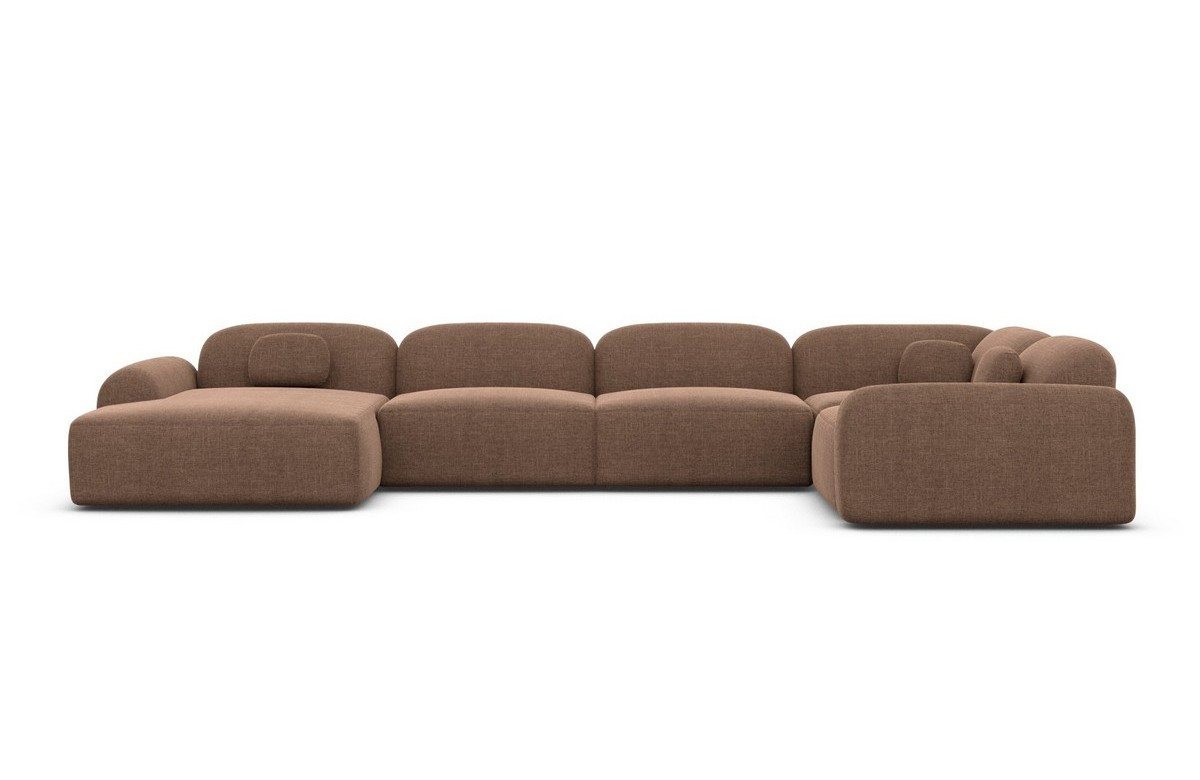 Sofa Dreams Wohnlandschaft Barcelona U Form Stoffsofa 6-Sitzer, Lounge Couch Strukturstoff Braun Ottomane links – Bild 3 von 5