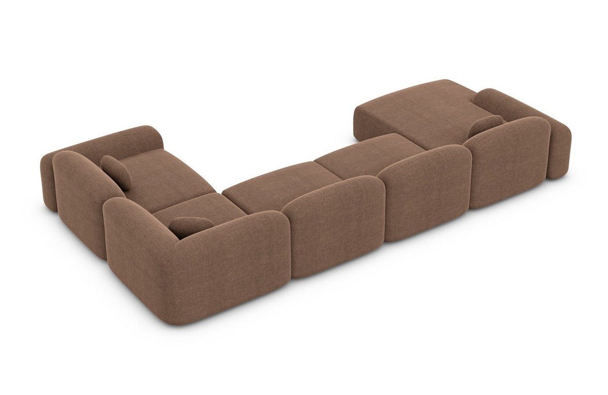 Sofa Dreams Wohnlandschaft Barcelona U Form Stoffsofa 6-Sitzer, Lounge Couch Strukturstoff Braun Ottomane links – Bild 4 von 5