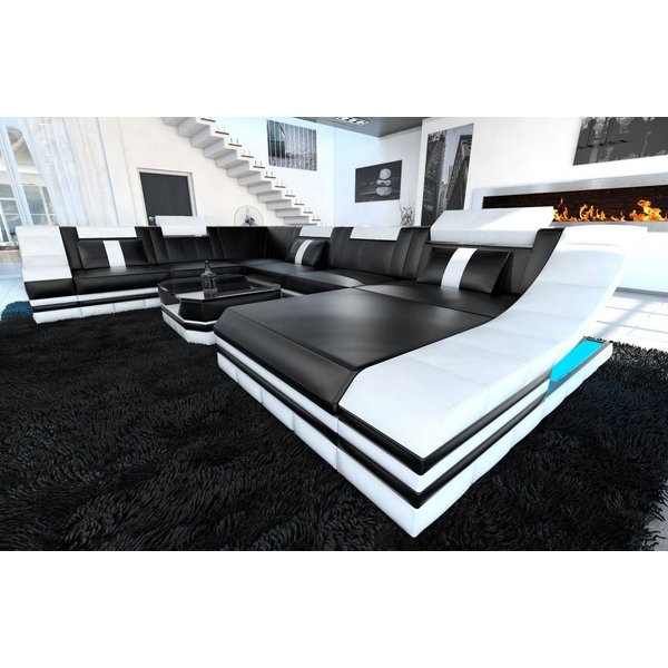 Sofa Dreams Wohnlandschaft Ledercouch Sofa Leder Turino XXL U Form Ledersofa, Couch, mit LED, wahlweise mit Bettfunktion als Schlafsofa, Designersofa