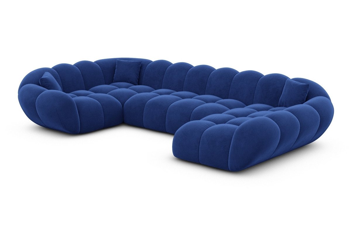 Sofa Dreams Wohnlandschaft Maleron U Form Design Stoffsofa, Stoff Polsterecke, 6-Sitzer, Ottomane rechts, Samtstoff Dunkelblau – Bild 2 von 5