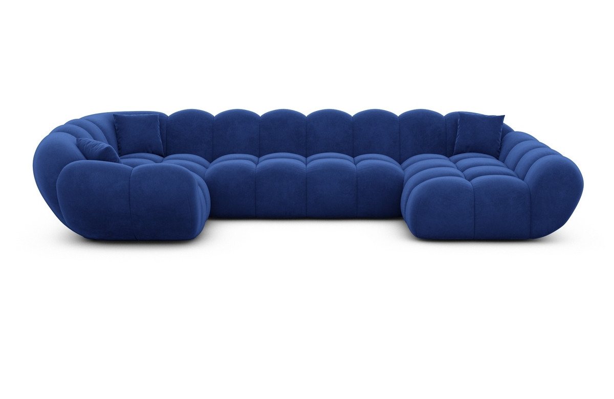 Sofa Dreams Wohnlandschaft Maleron U Form Design Stoffsofa, Stoff Polsterecke, 6-Sitzer, Ottomane rechts, Samtstoff Dunkelblau – Bild 3 von 5