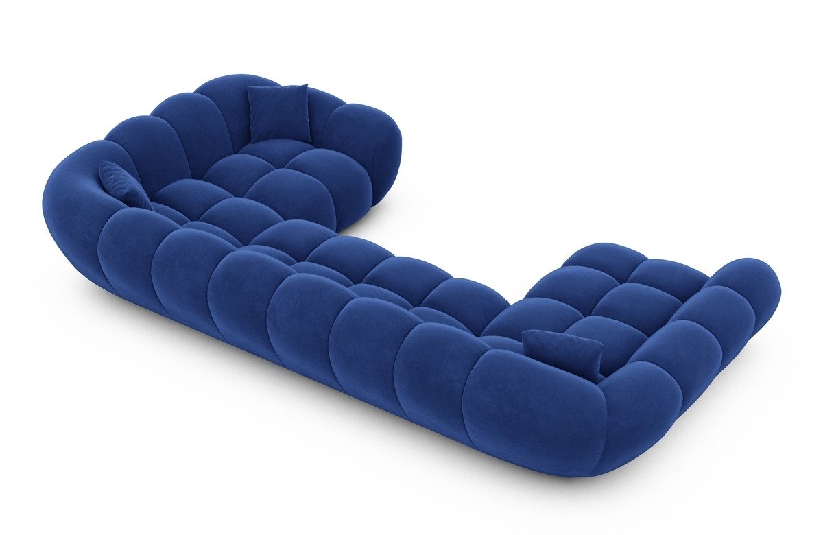 Sofa Dreams Wohnlandschaft Maleron U Form Design Stoffsofa, Stoff Polsterecke, 6-Sitzer, Ottomane rechts, Samtstoff Dunkelblau – Bild 4 von 5