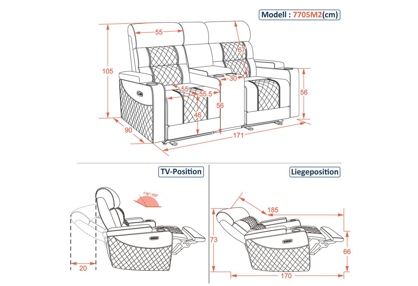 MCombo Sofa M MCombo 1-Sitzer/2-Sitzer/3-Sitzer Sofa, mit verstellbaren Kopfstützen,mit Herz-Waage-Position – Bild 3 von 5