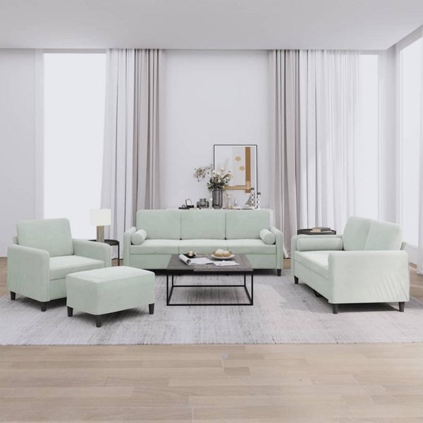 vidaXL Sofa vidaXL 4-tlg. Sofagarnitur mit Kissen Hellgrau Samt