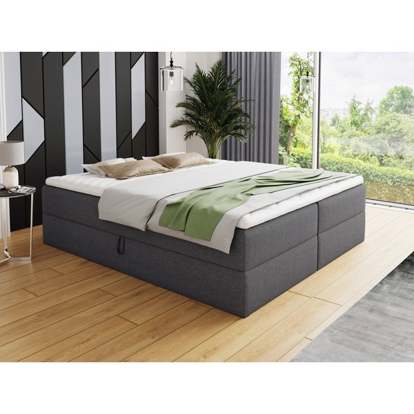 Sofnet Boxbett Base (mit zwei Bettkästen, Bonell-Matratze und Topper), Doppelbett, Polsterbett, Freistehendes Bett, Boxspringbett