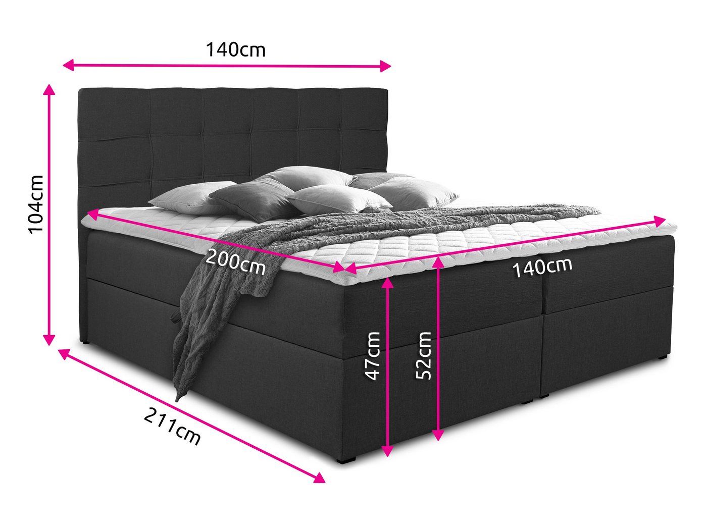 Sofnet Boxbett Best (mit zwei Bettkästen, Bonell-Matratze und Topper), Doppelbett, Polsterbett mit Kopfteil, Boxspringbett – Bild 5 von 5