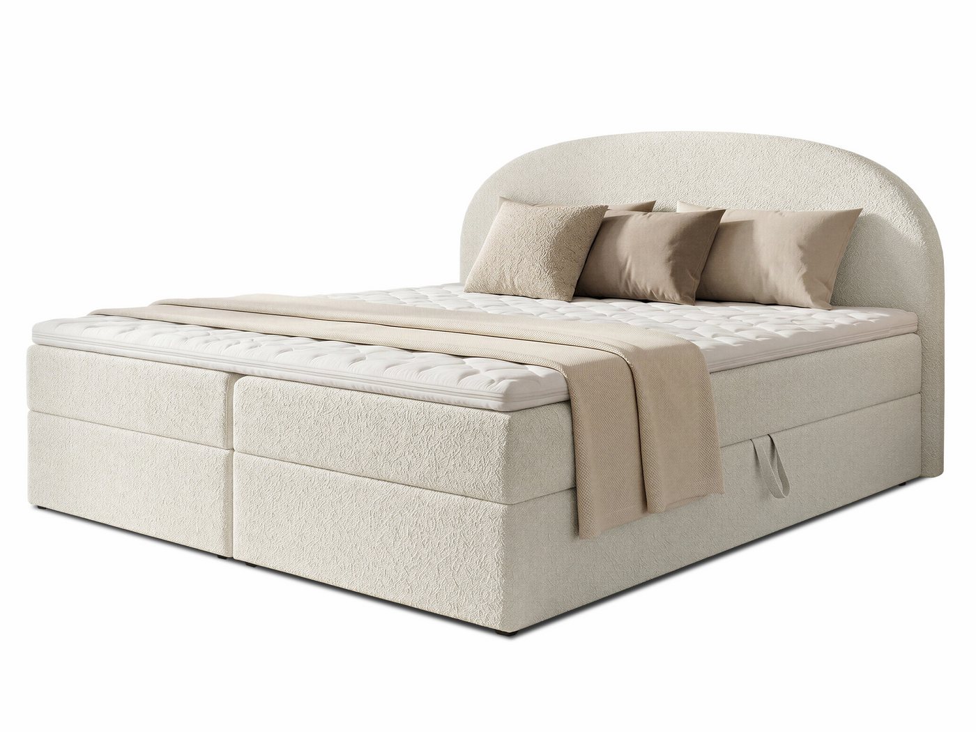 Sofnet Boxbett Cloud (mit zwei Bettkästen, Bonell-Matratze und Topper), Doppelbett, Polsterbett mit Kopfteil, Boxspringbett, Bouclé-Stoff – Bild 2 von 5