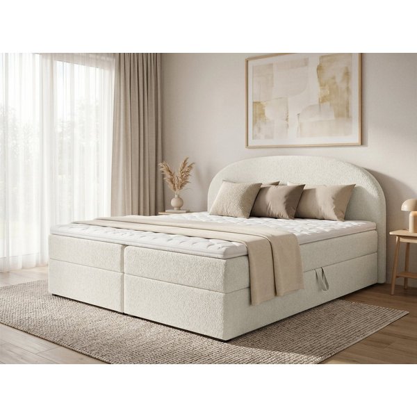 Sofnet Boxbett Cloud (mit zwei Bettkästen, Bonell-Matratze und Topper), Doppelbett, Polsterbett mit Kopfteil, Boxspringbett, Bouclé-Stoff