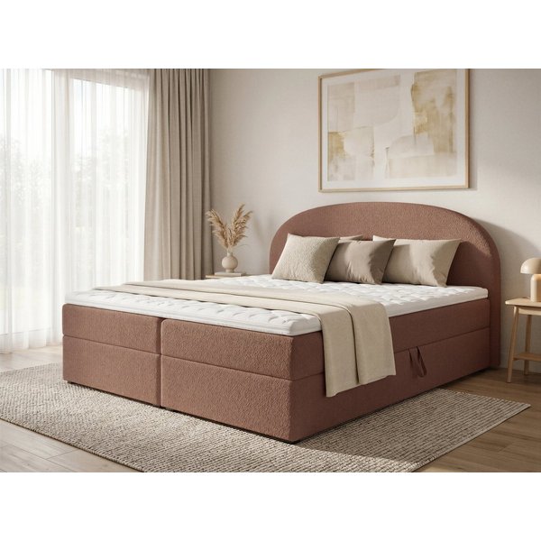 Sofnet Boxbett Cloud (mit zwei Bettkästen, Bonell-Matratze und Topper), Doppelbett, Polsterbett mit Kopfteil, Boxspringbett, Bouclé-Stoff