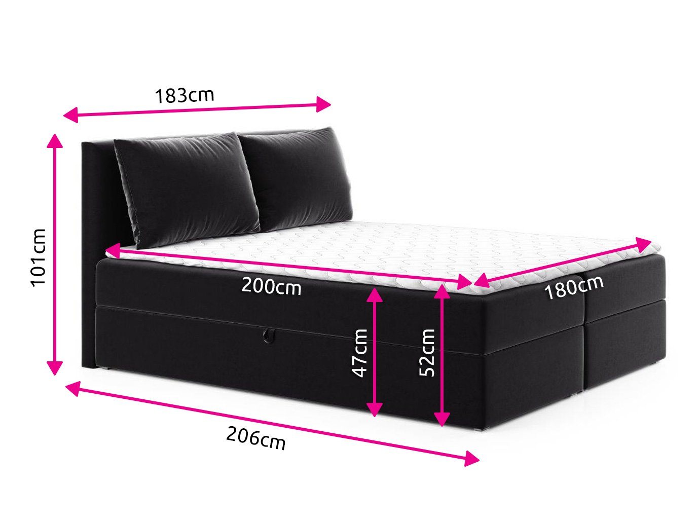 Sofnet Boxbett Egro (mit zwei Bettkästen, Bonell-Matratze und Topper), Doppelbett, Polsterbett mit Kopfteil und Kissen, Boxspringbett – Bild 4 von 5