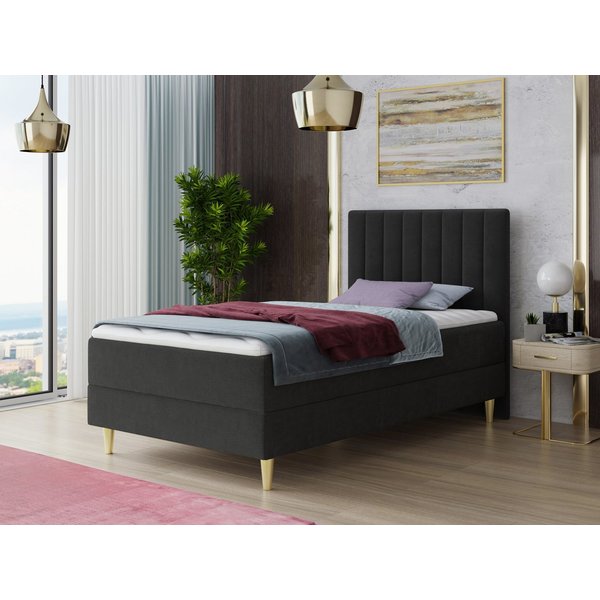 Sofnet Boxbett Gold Mini (mit Bettkasten, Bonell-Matratze und Topper), Einzelbett, Polsterbett, Boxspringbett, Kinderbett, Gold Füße