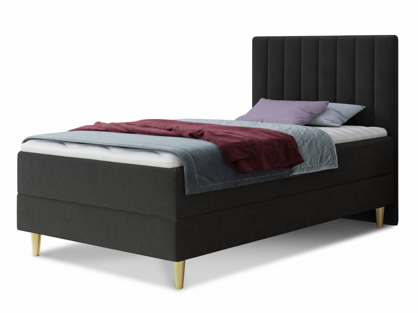 Sofnet Boxbett Gold Mini (mit Bettkasten, Bonell-Matratze und Topper), Einzelbett, Polsterbett, Boxspringbett, Kinderbett, Gold Füße – Bild 2 von 5