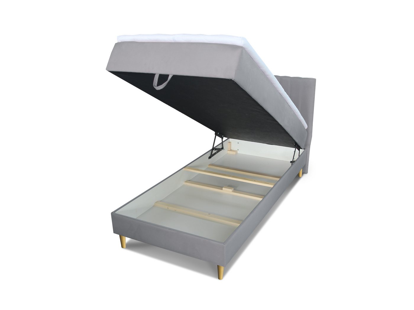 Sofnet Boxbett Gold Mini (mit Bettkasten, Bonell-Matratze und Topper), Einzelbett, Polsterbett, Boxspringbett, Kinderbett, Gold Füße – Bild 3 von 5