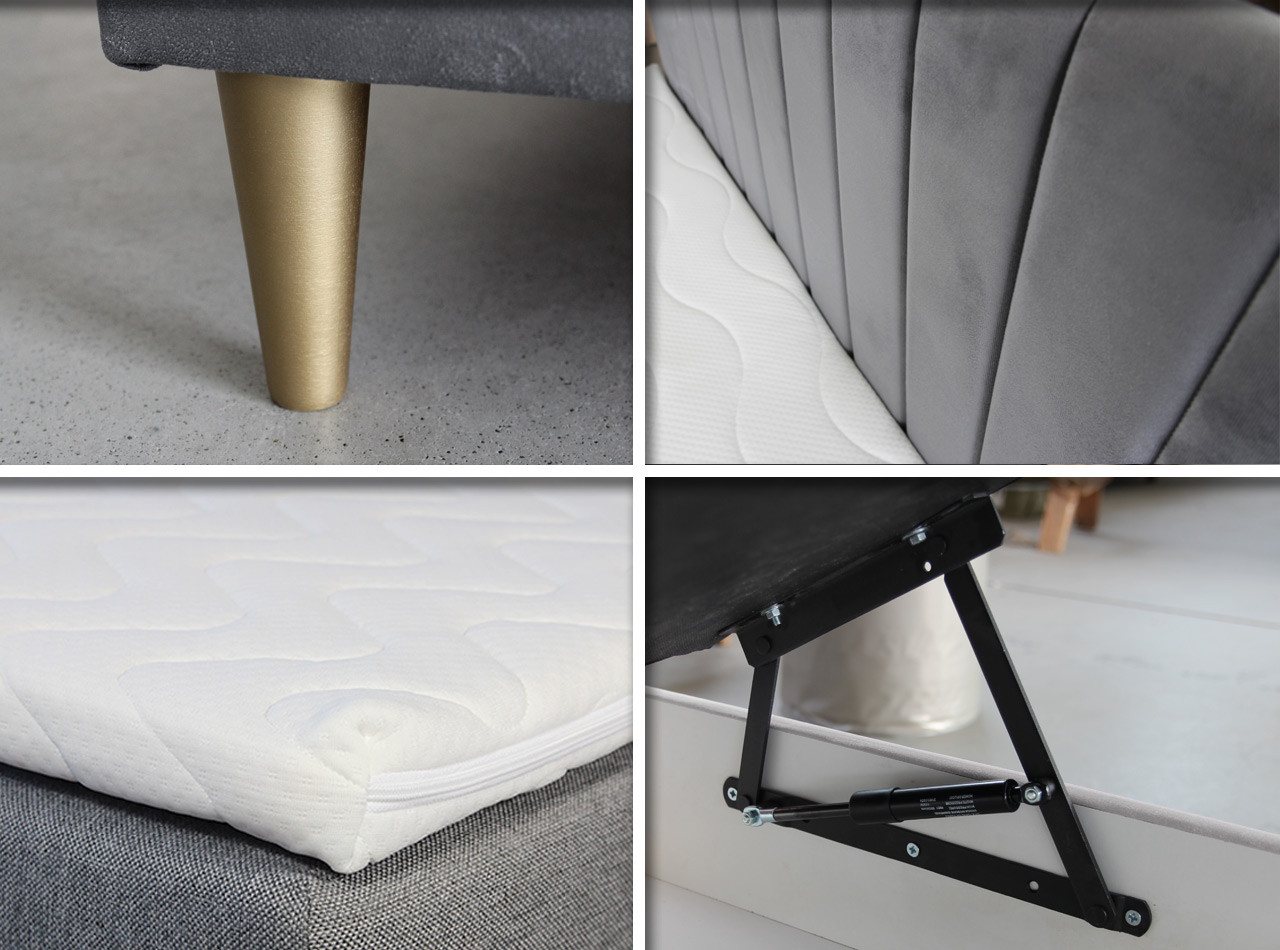 Sofnet Boxbett Gold Mini (mit Bettkasten, Bonell-Matratze und Topper), Einzelbett, Polsterbett, Boxspringbett, Kinderbett, Gold Füße – Bild 4 von 5