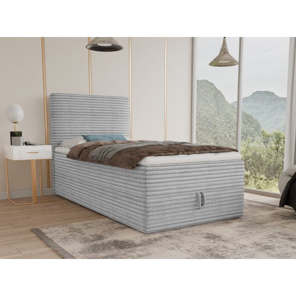 Sofnet Boxbett Mollo Mini (großer Bettkasten, Bonell-Matratze und Topper), Einzelbett, Polsterbett mit Kopfteil, Boxspringbett, Cordstoff