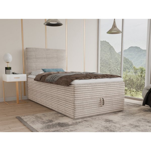 Sofnet Boxbett Mollo Mini (großer Bettkasten, Bonell-Matratze und Topper), Einzelbett, Polsterbett mit Kopfteil, Boxspringbett, Cordstoff