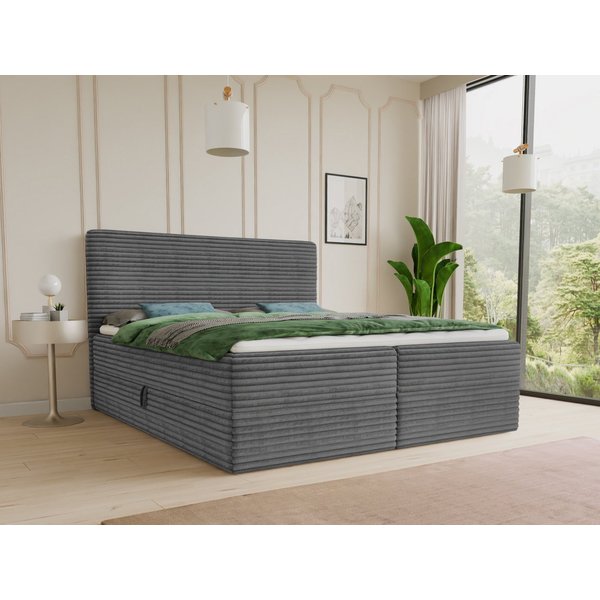 Sofnet Boxbett Mollo (mit zwei Bettkästen, Bonell-Matratze und Topper), Doppelbett, Polsterbett mit Kopfteil, Boxspringbett, Cordstoff