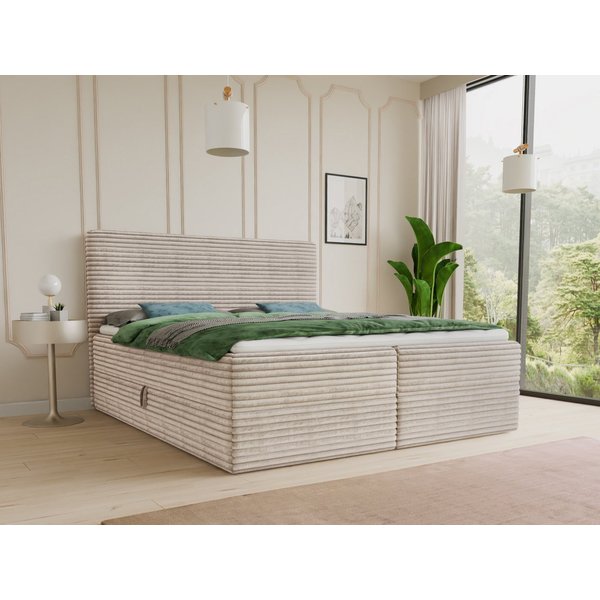 Sofnet Boxbett Mollo (mit zwei Bettkästen, Bonell-Matratze und Topper), Doppelbett, Polsterbett mit Kopfteil, Boxspringbett, Cordstoff