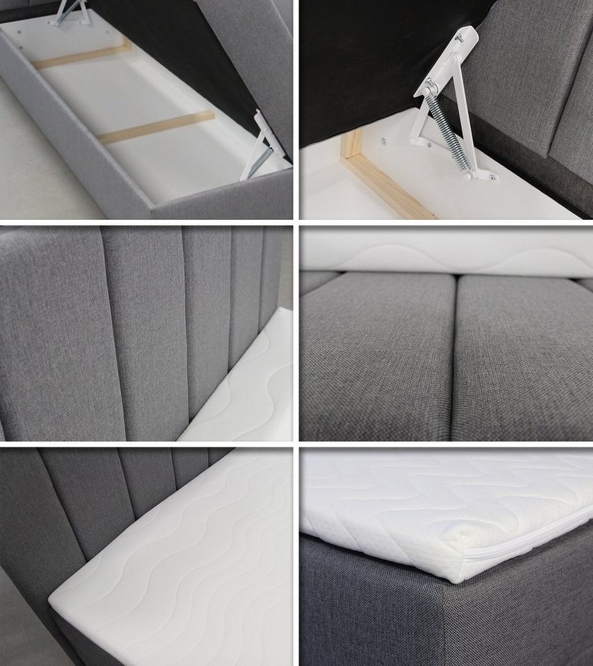 Sofnet Boxbett Star (mit zwei Bettkästen, Bonell-Matratze und Topper), Doppelbett, Polsterbett mit Kopfteil, Boxspringbett – Bild 4 von 5