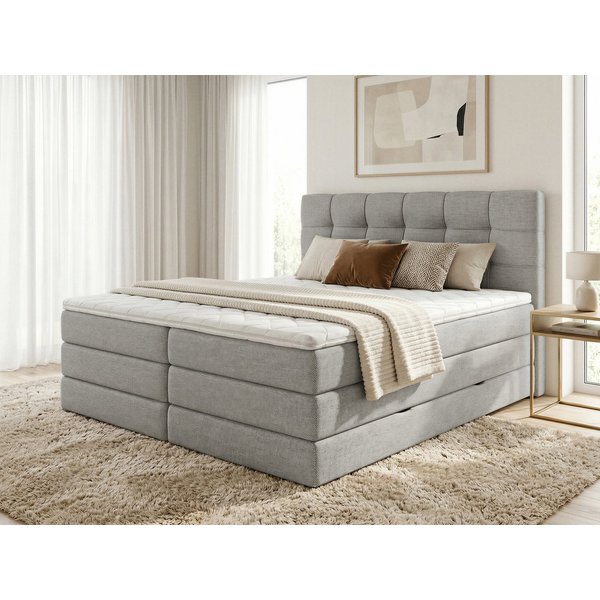 Sofnet Boxspringbett Best XL (2x Bettkästen, Bonellfederkern- und Taschenfederkernmatratze, Topper), Polsterbett, Doppelbett, Webstoff, mit Kopfteil, 140/160/18