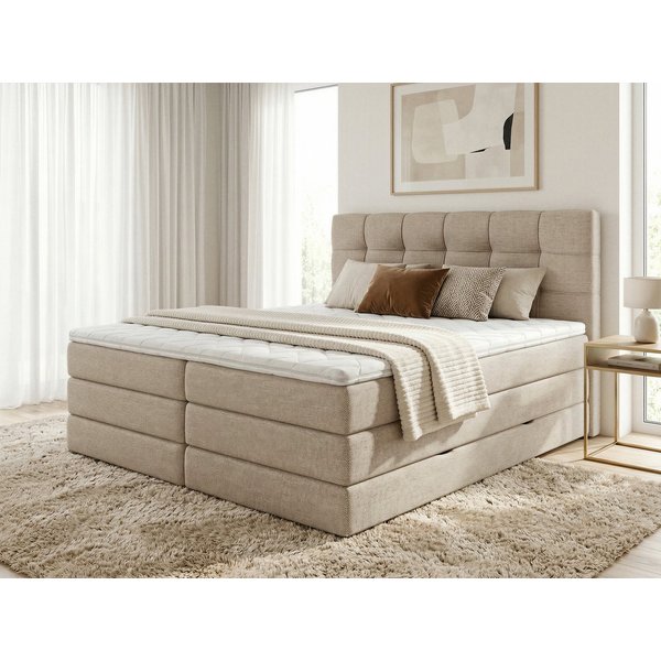 Sofnet Boxspringbett Best XL (2x Bettkästen, Bonellfederkern- und Taschenfederkernmatratze, Topper), Polsterbett, Doppelbett, Webstoff, mit Kopfteil, 140/160/18