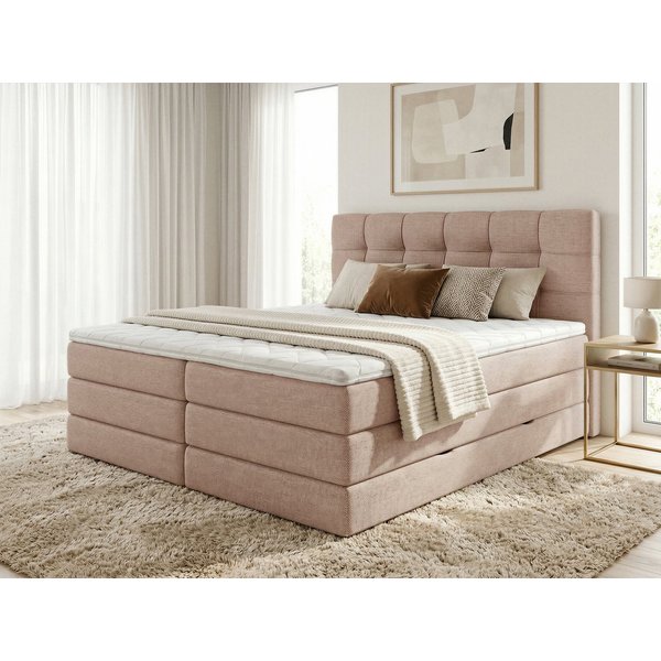 Sofnet Boxspringbett Best XL (2x Bettkästen, Bonellfederkern- und Taschenfederkernmatratze, Topper), Polsterbett, Doppelbett, Webstoff, mit Kopfteil, 140/160/18