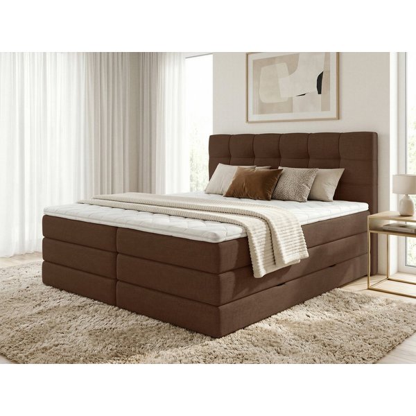 Sofnet Boxspringbett Best XL (2x Bettkästen, Bonellfederkern- und Taschenfederkernmatratze, Topper), Polsterbett, Doppelbett, Webstoff, mit Kopfteil, 140/160/18