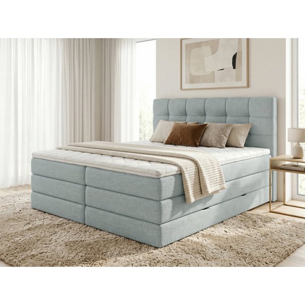 Sofnet Boxspringbett Best XL (2x Bettkästen, Bonellfederkern- und Taschenfederkernmatratze, Topper), Polsterbett, Doppelbett, Webstoff, mit Kopfteil, 140/160/18