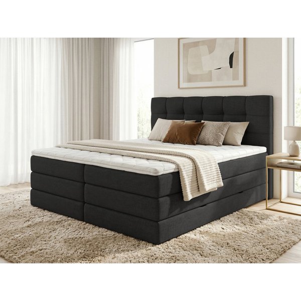 Sofnet Boxspringbett Best XL (2x Bettkästen, Bonellfederkern- und Taschenfederkernmatratze, Topper), Polsterbett, Doppelbett, Webstoff, mit Kopfteil, 140/160/18