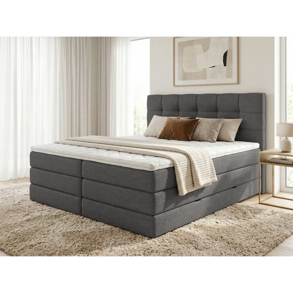 Sofnet Boxspringbett Best XL (2x Bettkästen, Bonellfederkern- und Taschenfederkernmatratze, Topper), Polsterbett, Doppelbett, Webstoff, mit Kopfteil, 140/160/18