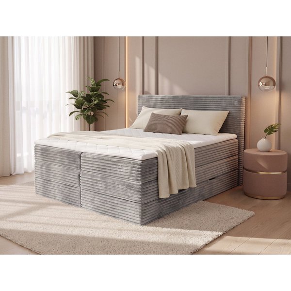 Sofnet Boxspringbett Mollo XL (2x Bettkästen, Bonellfederkern- und Taschenfederkernmatratze, Topper), Polsterbett, Doppelbett, Cord Bezug, mit Kopfteil, 140/160